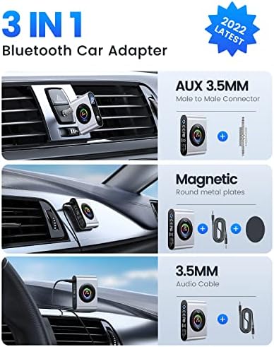 Bluetooth 5.3 מתאם AUX לרכב, [ביטול רעש] [תצוגה משופרת של מיקרופון ו- LED דיגיטלי] 3.5 ממ מקלט שמע אלחוטי